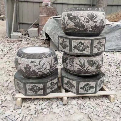 石雕花盆中式荷花鱼缸庭院别墅仿古家用摆件