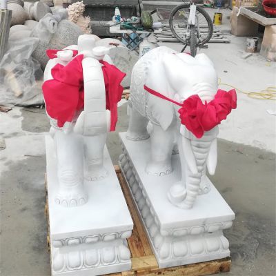 企业摆放招财纳福汉白玉雕刻小象门墩博鱼网页版