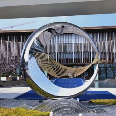 不锈钢镜面几何户外大型水景圆环博鱼网页版