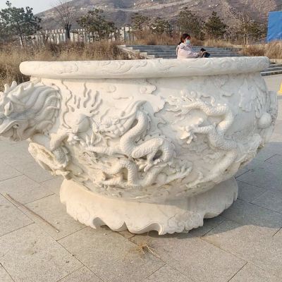 户外庭院汉白玉石雕龙浮雕缸博鱼网页版