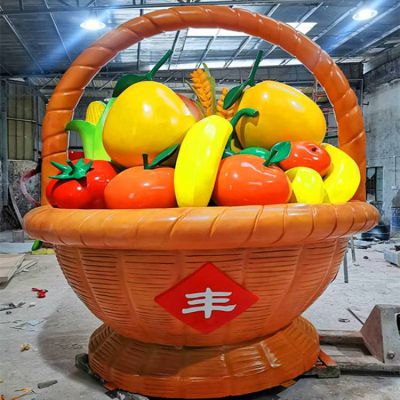 农场摆放大型丰收玻璃钢彩绘水果篮博鱼网页版