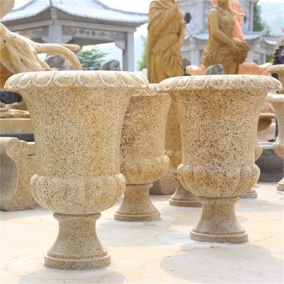黄锈石花钵 石雕花盆摆件 别墅园林景观博鱼网页版花钵博鱼网页版