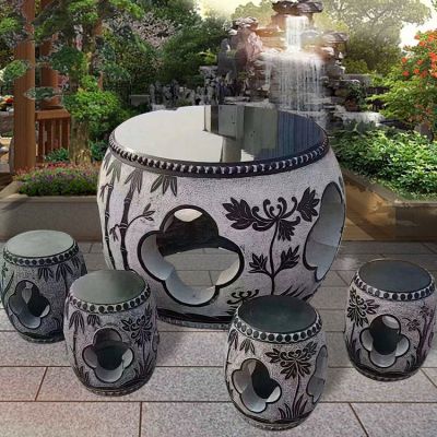 大理石镂雕圆桌凳