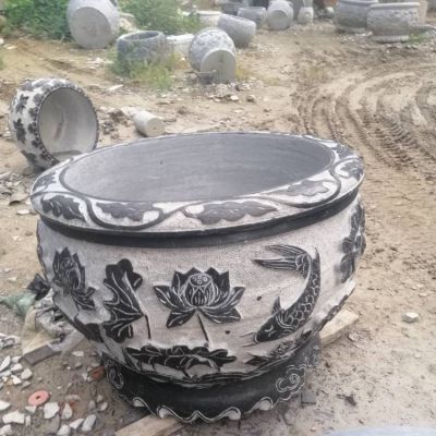 石雕青石花盆鱼缸博鱼网页版半圆形石盆水槽景观博鱼网页版