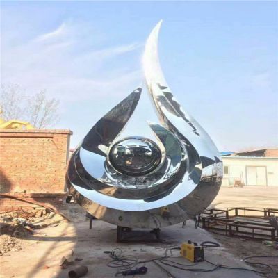 不锈钢抽象几何镜面创意户外景观标志