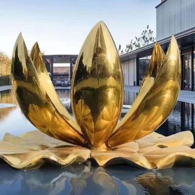 户外镜面荷花装饰 不锈钢博鱼网页版 金属铁艺莲花 水池水景 景观摆件