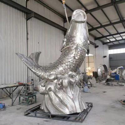不锈钢鲤鱼跳龙门博鱼网页版创意金属景观摆件 大型广场动物博鱼网页版摆件