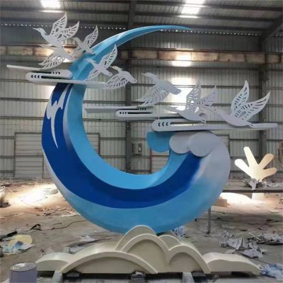 广场城市路口不锈钢彩绘创意月亮摆件
