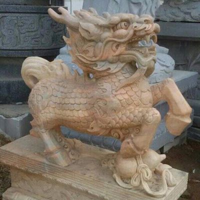 企业公司门前摆放汉白玉石雕狮子瑞兽