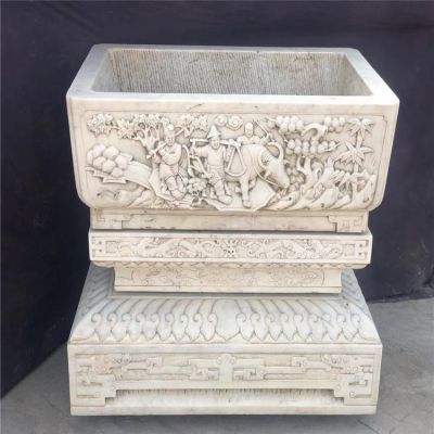 石雕汉白玉花盆鱼缸石槽流水摆件