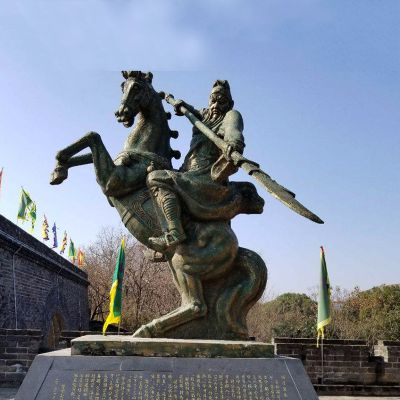 户外景区大型不锈钢仿铜骑马奔腾的关公博鱼网页版