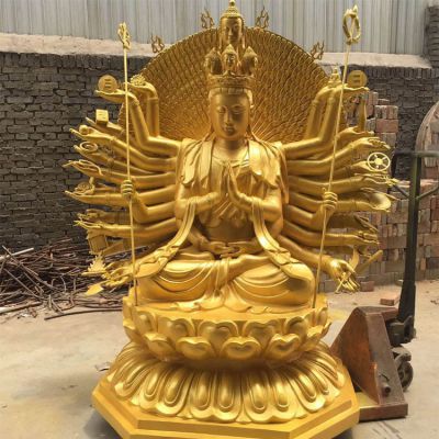 景区寺庙大型不锈钢贴金千手观音博鱼网页版