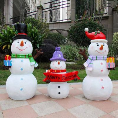 商铺装饰玻璃钢卡通圣诞雪人组合小品博鱼网页版