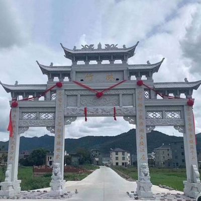 青石仿古建筑大型三门石雕牌坊园林摆件