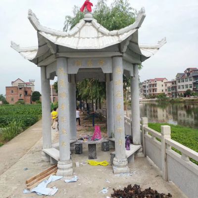 城市河道边摆放大理石休息观景仿古建凉亭
