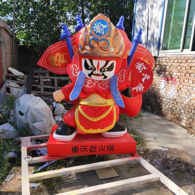 重庆老火锅形象ip博鱼网页版，玻璃钢饭店揽客美陈