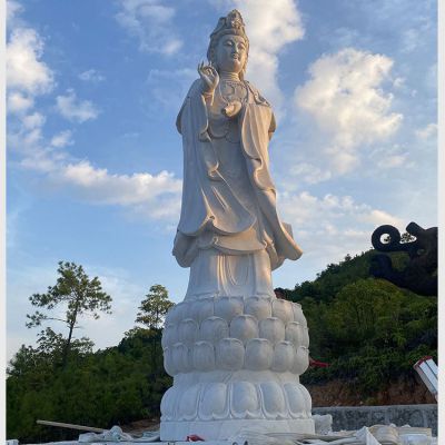 景区寺庙户外摆放大型汉白玉滴水观音石雕像