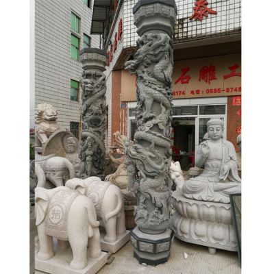 青石雕刻双龙柱 道观祠堂户外装饰仿古龙柱博鱼网页版