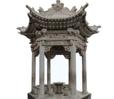 景区寺院户外摆放花岗岩摆放六角凉亭