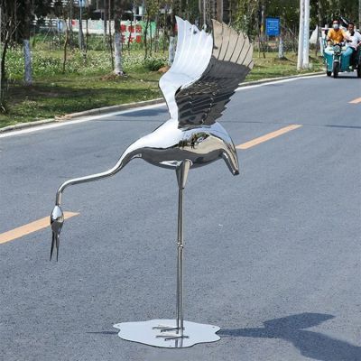 镜面不锈钢户外园林景观抽象火烈鸟博鱼网页版