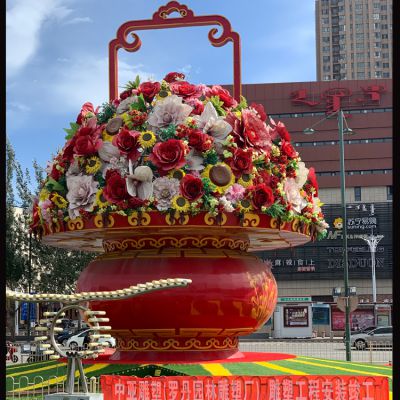 城市街道大型景观装饰品玻璃钢彩绘花篮博鱼网页版