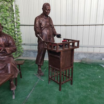 步行街户外摆放玻璃钢仿铜卖小吃景观人物博鱼网页版