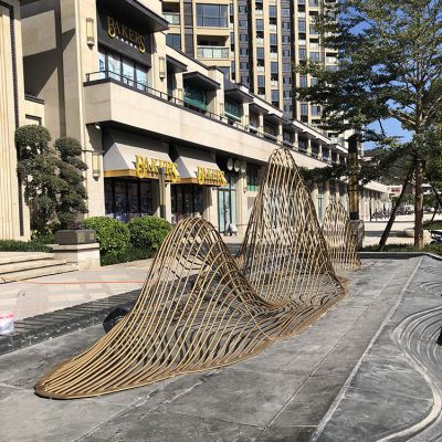 酒店售楼部金属摆件水池水景景观博鱼网页版镂空假山不锈钢博鱼网页版
