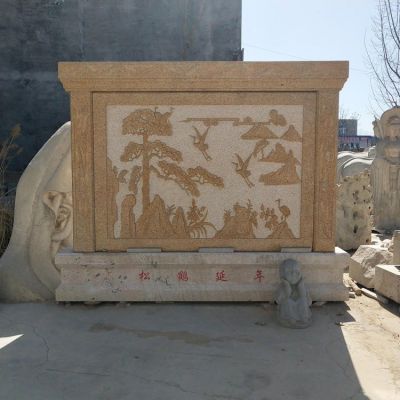 花岗岩天然石材雕刻中式松鹤延年壁画庭院装饰影壁墙