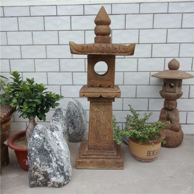 仿古青石头灯地户外花园摆件太阳能中式石灯