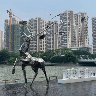 楼牌喷泉摆放不锈钢镂空创意鹿角博鱼网页版