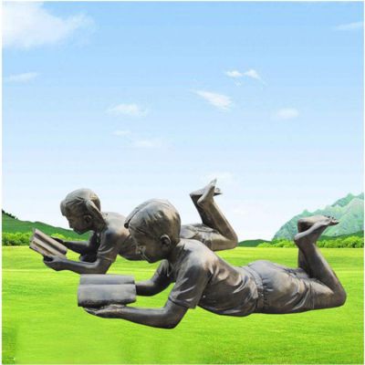 玻璃钢仿铜校园户外看书的儿童博鱼网页版