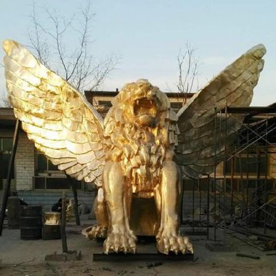 玻璃钢仿铜漆金大型欧式飞狮酒店大型广场摆件
