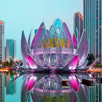 户外广场大型不锈钢镂空彩绘创意莲花博鱼网页版
