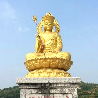 户外广场大型不锈钢喷金鎏金佛像手拿法杖的地藏王博鱼网页版