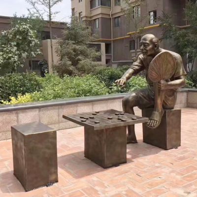 玻璃钢仿铜户外园林下象棋的人物博鱼网页版