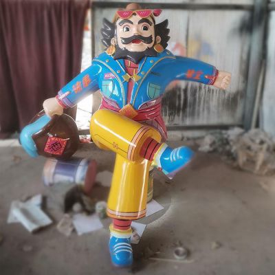 玻璃钢卡通喝酒人像彩绘人物摆件  商场门店创意人物博鱼网页版