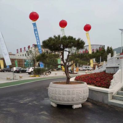 广场街道摆放砂岩雕刻圆形花盆景观博鱼网页版
