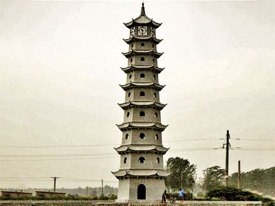 村庄广场摆放仿古青石佛塔雕刻