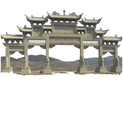 陵园墓地户外摆放大型青石浮雕仿古建五门楼牌坊