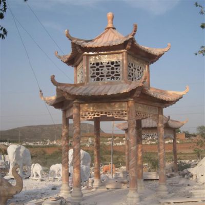 园林景区装饰摆放晚霞红双层凉亭博鱼网页版