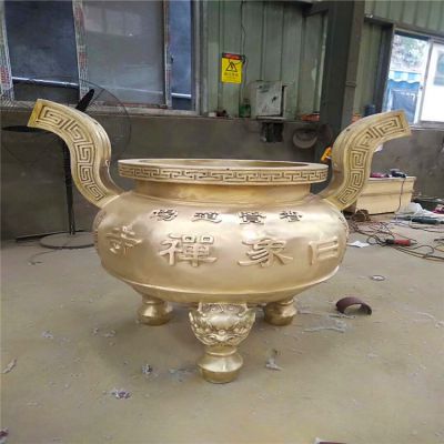 宗祠寺庙大型漆金上香平口铸铁香炉博鱼网页版