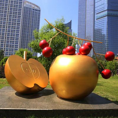  园林摆放玻璃钢金色苹果樱桃景观博鱼网页版
