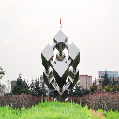 广场大型不锈钢镜面创意几何魔方摆件
