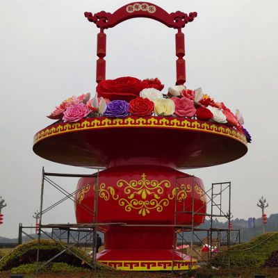 广场大型玻璃钢彩绘景观大花篮博鱼网页版