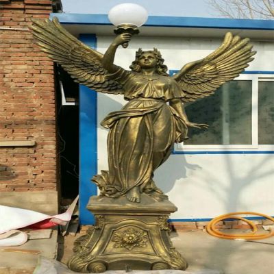 玻璃钢仿铜西方天使手举灯小区售楼部装饰摆件