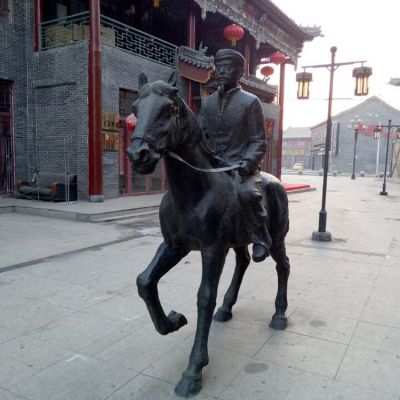 景区景点玻璃钢仿铜骑马的人物景观