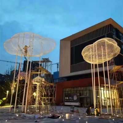 广场装饰不锈钢创意镂空网格云朵灯光亮化景观博鱼网页版