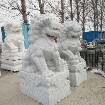 天然石材汉白玉浮雕石狮子庭院门口博鱼网页版摆件 