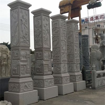景点广场摆放青石做旧浮雕文化石柱博鱼网页版