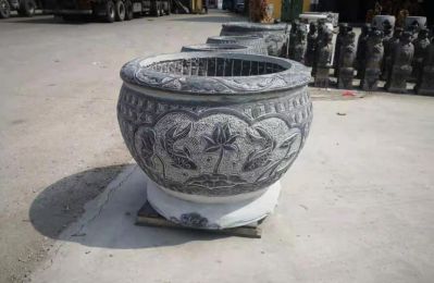 庭院别墅创意仿古石雕浮雕荷花鲤鱼缸博鱼网页版
